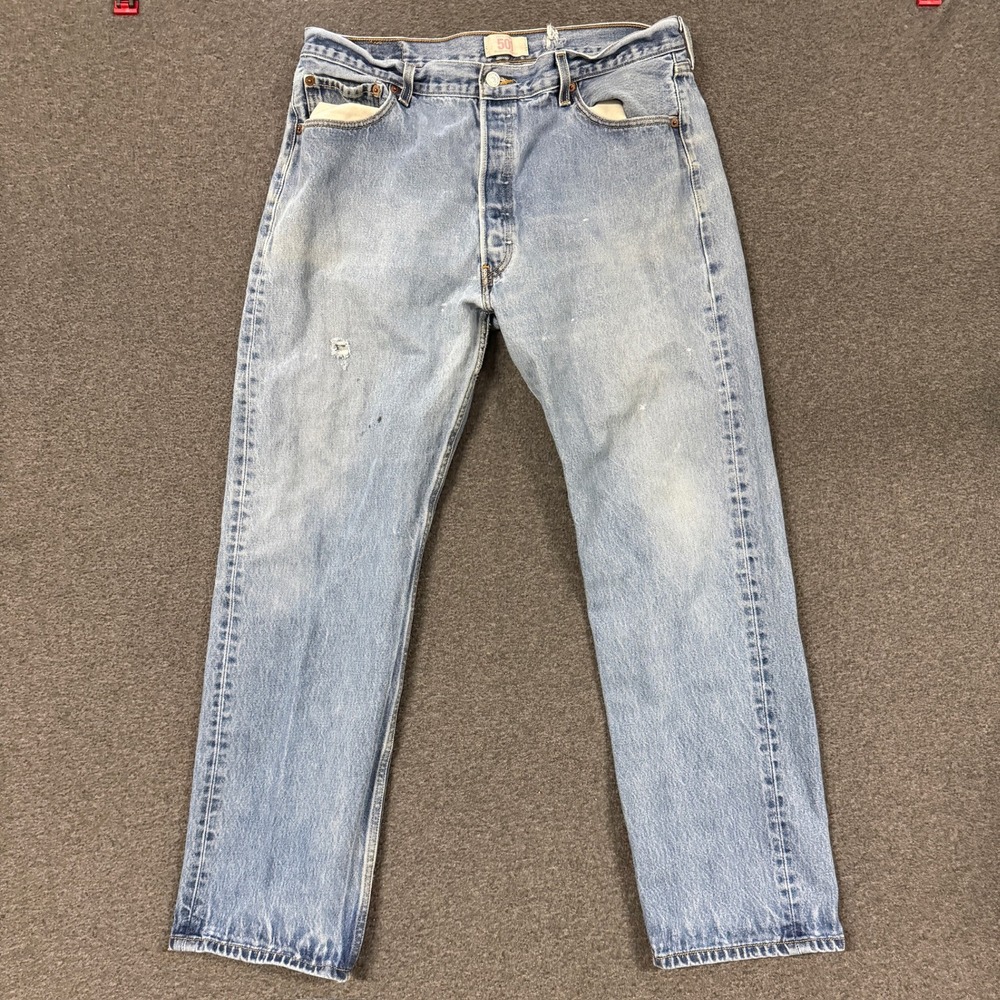 Vintage Levis 501 Straight Leg Jeans Mens 33x29 Light Wash Good Distressed